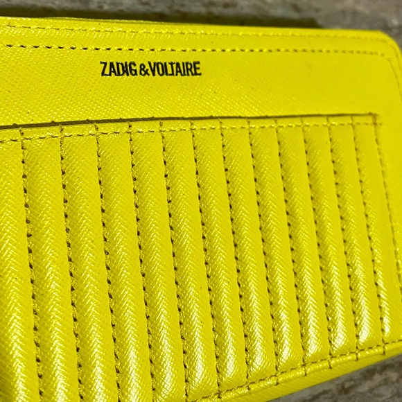 Zadig & Voltaire quilted canary yellow zippered wallet wristlet/ clutch - Picture 4 of 16